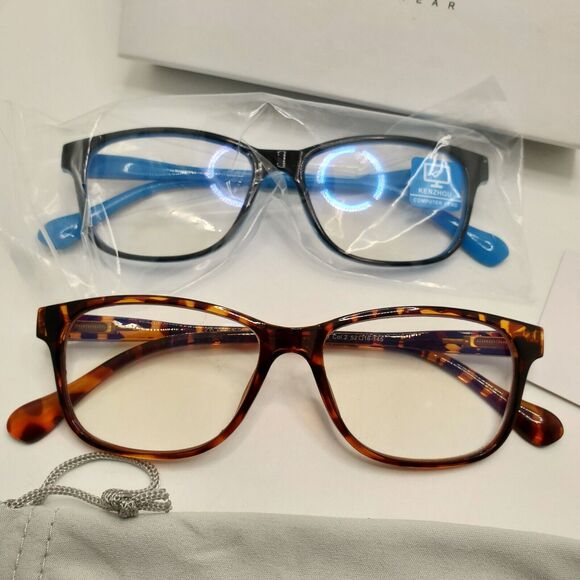 2 KENZHOU Blue Light Blocking Computer Glasses Tortoise Brown/Blue Box Cloth Bag - Picture 2 of 6